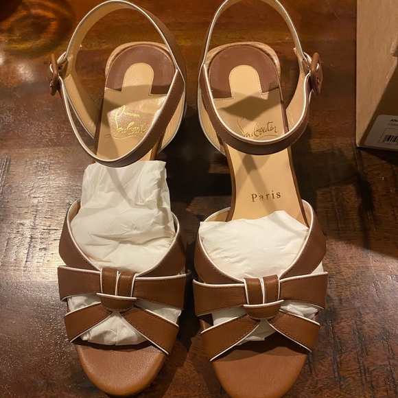 Christian Louboutin Brown Leather Anjalili 55 Ankle-Strap Block Heel Sandals - Picture 2 of 8